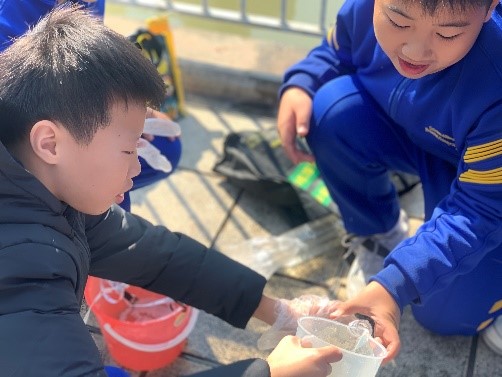 四年級學生到天水圍明渠考察,取得明渠的水樣本,找出水污染問題